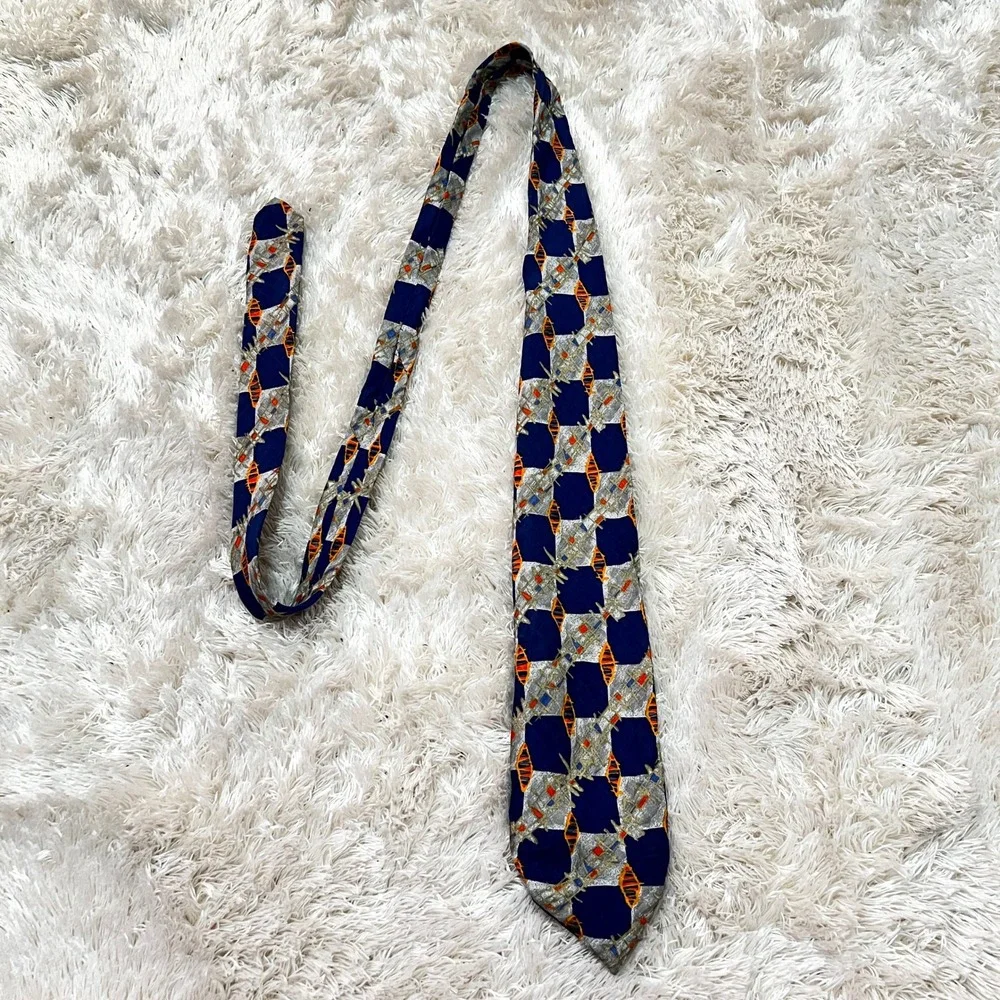 Jaeger Mens‎ 100% Silk Tie Blue Geometric Pattern Made in Italy